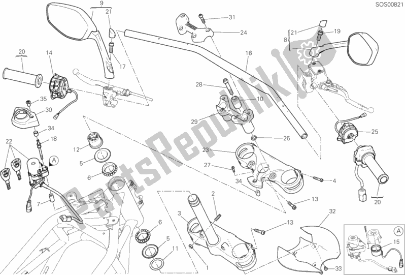 All parts for the Handlebar of the Ducati Multistrada 950 SW Thailand 2017